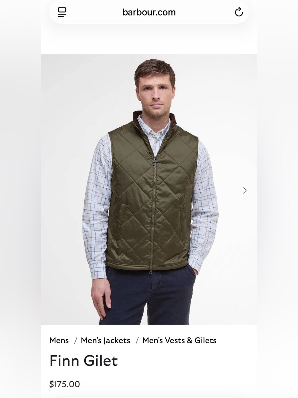 Barbour Quilted Finn Gilet in Olive Green